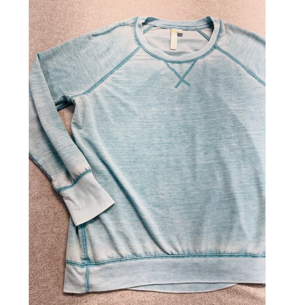 Green Tea Aqua Blue Lightweight Sweatshirt Womens L Lounge Athleisure Pullover - Picture 2 of 9